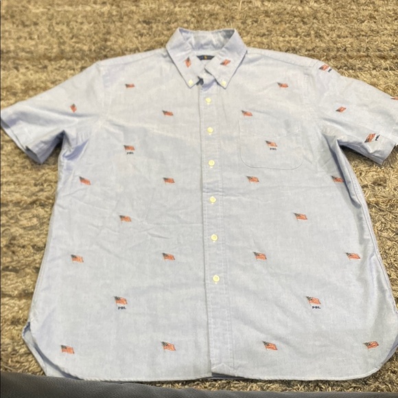 Ralph Lauren Other - Ralph Lauren Blue Red Casual Button Shirt USA embroidered American flag sz large